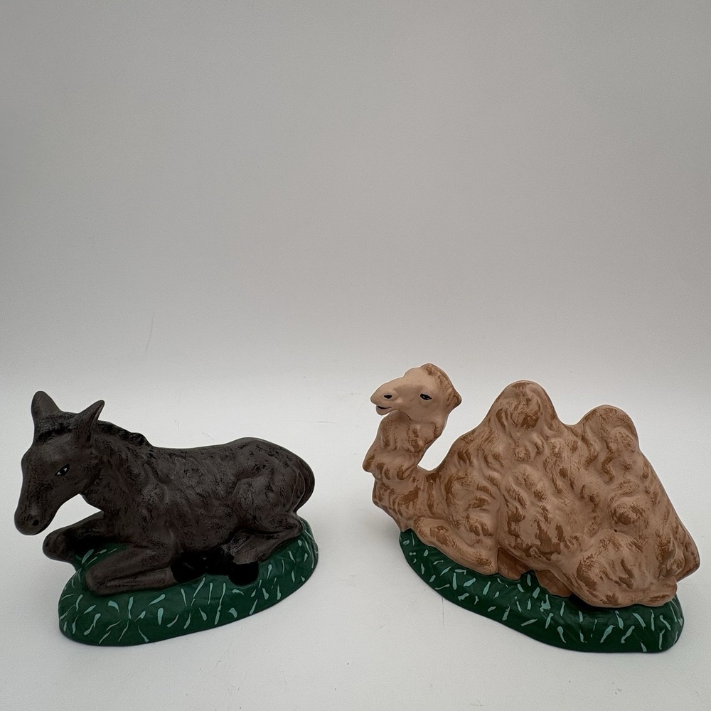 Vintage Atlantic Mold Nativity Donkey & Camel Handpainted‎ Signed 80s Ceramic